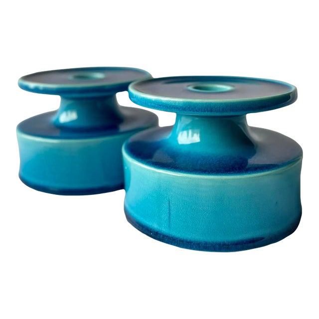 Pair of Vintage Lazur Candle Holders by Stig Lindberg for Gustavsberg For Sale