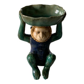 Vintage Majolica Monkey With Bowl For Sale