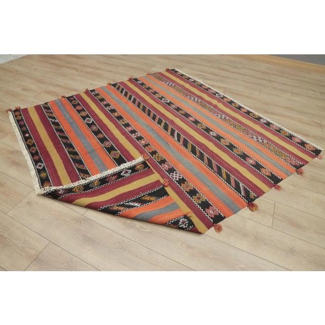 1960s 1960s Turkish Red Hand Knotted Kilim Square Rug For Sale - Image 5 of 13