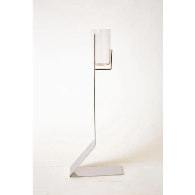 This authentic and vintage signed Italian silver- plate and glass Bruno Munari vase is from the time period of the 70's....