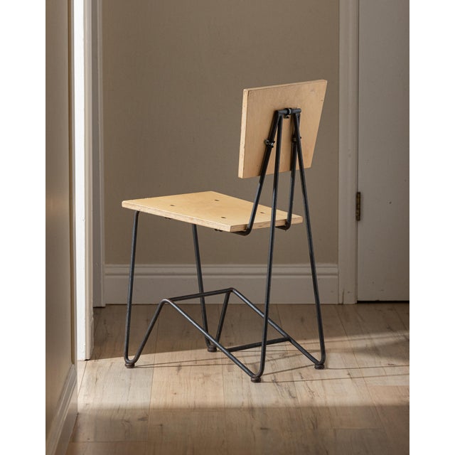 Wood Vintage 90's Industrial Iron and Plywood Dining Chairs – Design by Sauer & Gueswel For Sale - Image 7 of 16