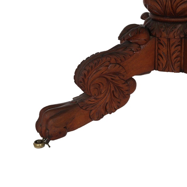 Antique Neoclassical American Empire Carved Flame Mahogany Drop Leaf Table c1880 For Sale - Image 10 of 12