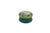 Vintage round, gold-trimmed enamel trinket box by Halcyon Days Enamels, featuring a cream-colored lid with a decorative...
