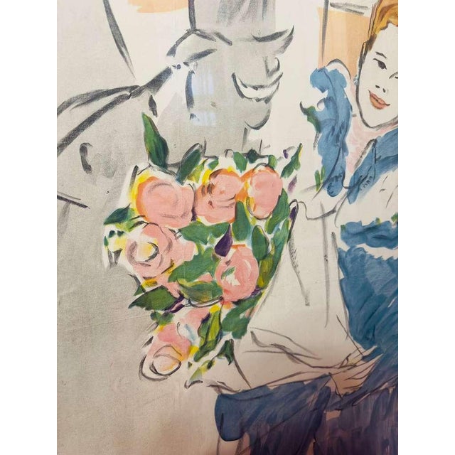 Mid Century French Stage Door Illustration in the Style of Marcel Vertès Framed Gouache Ink Work on Paper For Sale In Philadelphia - Image 6 of 7