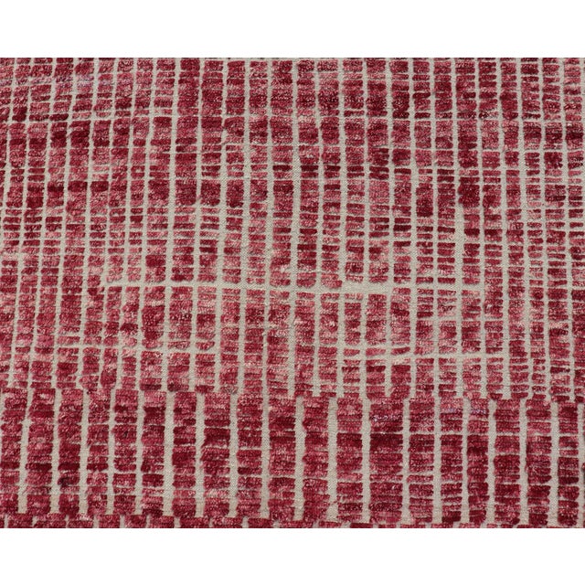 Modern Tribal Moroccan Rug With Geometric Design in Raspberry Red 4'7 X 11'7 For Sale - Image 4 of 12