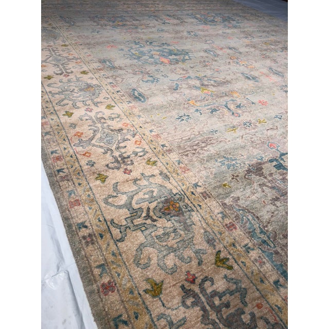 Abstract Mia Oushak Rug, Pale Aqua 12x15 For Sale - Image 3 of 3