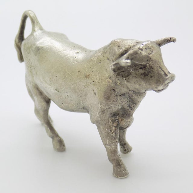 1940s Vintage Italian Handmade Silver Bull Figurine, 1940s For Sale - Image 5 of 12