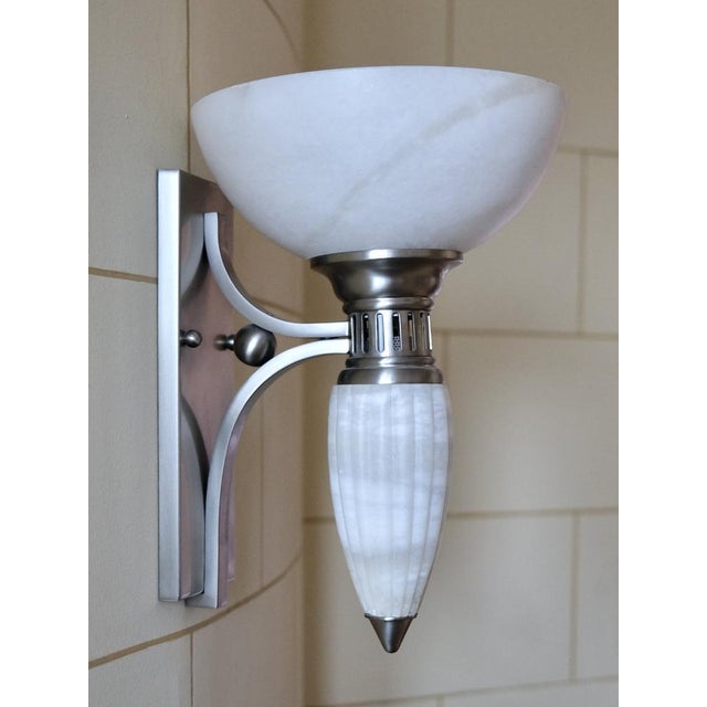 Art Deco Sconces with Alabaster Bowls and Illuminated Cones, 1990s, Set of 2 For Sale - Image 14 of 17