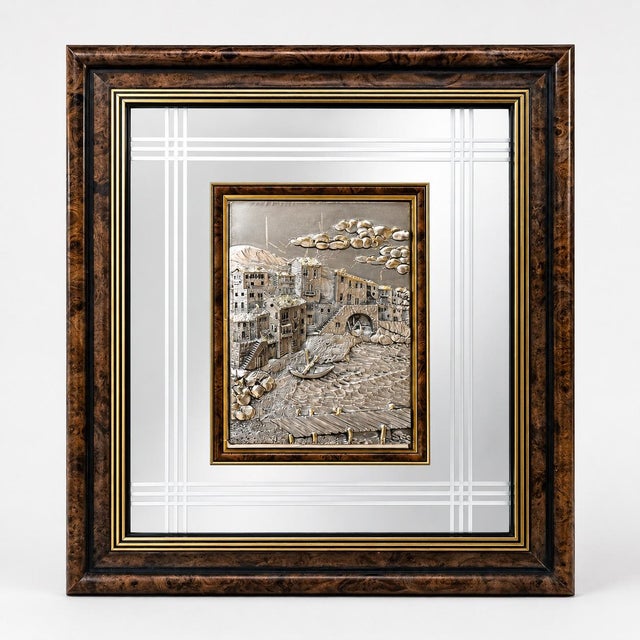 Italian 925 Silver-Plated Bronze Bas-Relief from Argenteria Darte Guerrini, 1990s For Sale - Image 3 of 11