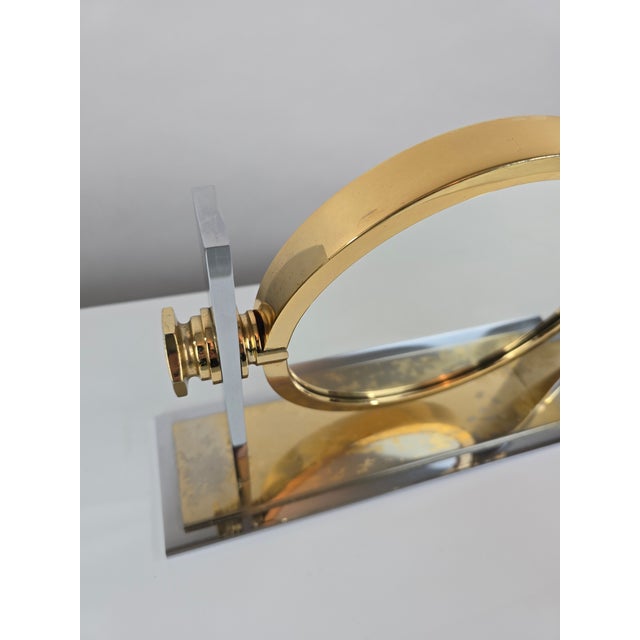 Karl Springer Mid 20th Century Karl Springer Attributed Brass and Nickel Vanity Mirror - Medium For Sale - Image 4 of 7