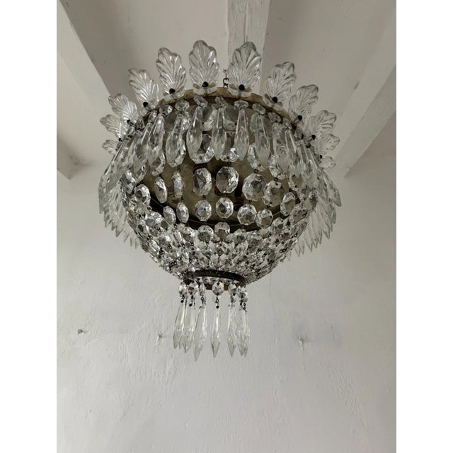 1940 French Flush Mount Murano Glass Empire Dome Crystal Chandelier For Sale - Image 6 of 11