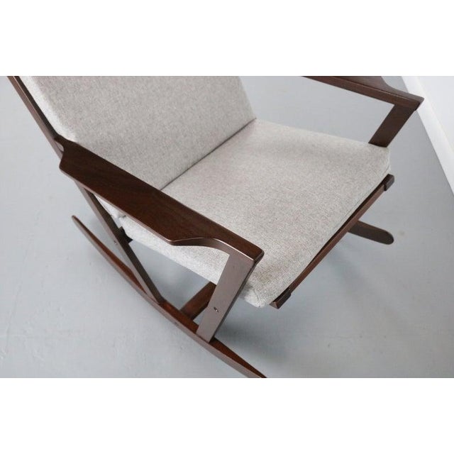Mid-Century Modern Danish Modern Rocking Chair by Poul Volther for Frem Rojle on a Sculpted Afromosia frame w/ new Knit Upholstery, Denmark For Sale - Image 3 of 6