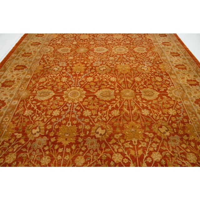 10 X 14 Modern Tabriz Indian Wool Rug in Rust by Apadana For Sale - Image 9 of 10