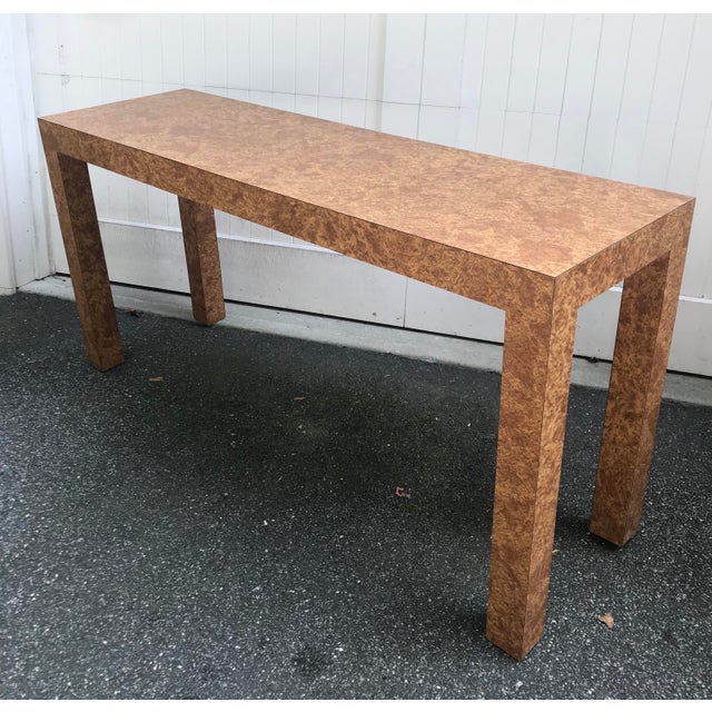 Milo Baughman Style Burl Wood Laminate Parsons Console Table Chairish