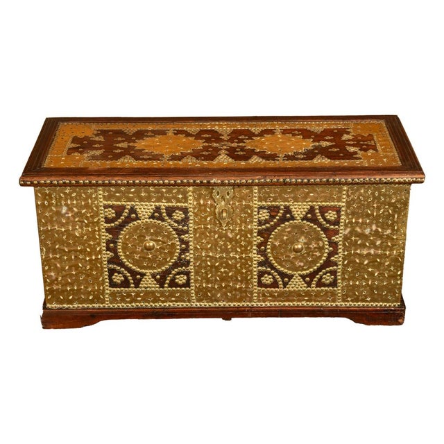Antique Zanzibar Omani Teak & Brass Stud & Copper Clad Dowry Chest For Sale - Image 13 of 15