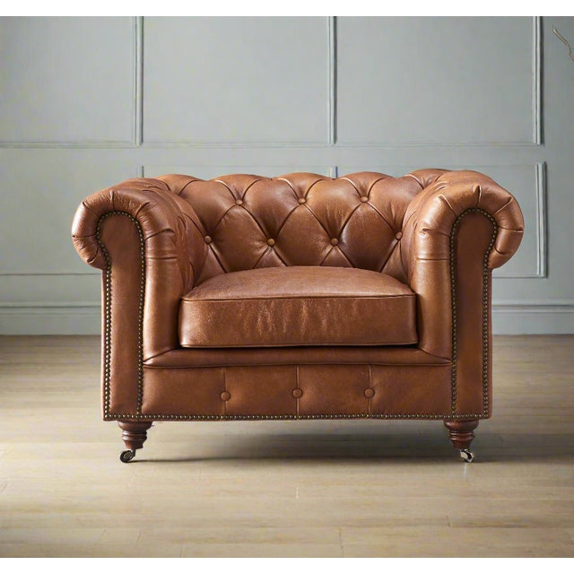 2020s Century Chesterfield Arm Chair - Bark Brown Leather For Sale - Image 5 of 7