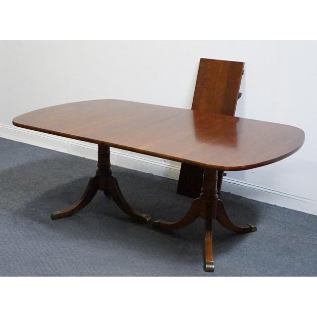 Brown Vintage Antique Solid Mahogany Traditional Duncan Phyfe Style 92" Double Pedestal Dining Table For Sale - Image 8 of 11