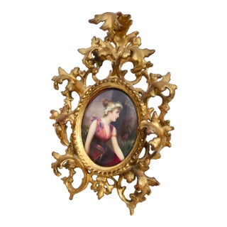 Antique Porcelain Maiden in Gilt Wood Frame Circa 1880s For Sale