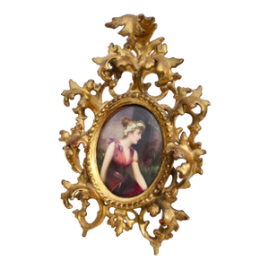 Antique Porcelain Maiden in Gilt Wood Frame Circa 1880s