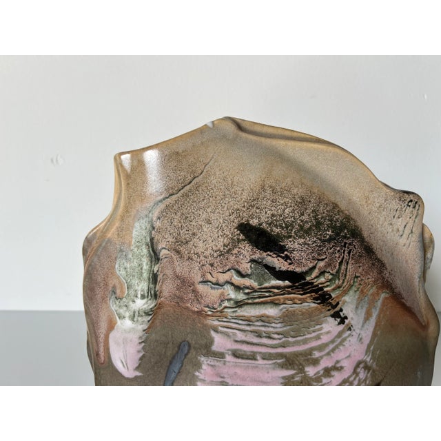 1980s Vintage Art Pottery Vase With Hand Painted Abstract Pattern , Signed For Sale - Image 5 of 9