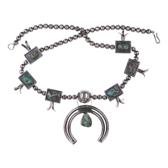 40's-50's Navajo Silver Squash Blossom Necklace For Sale