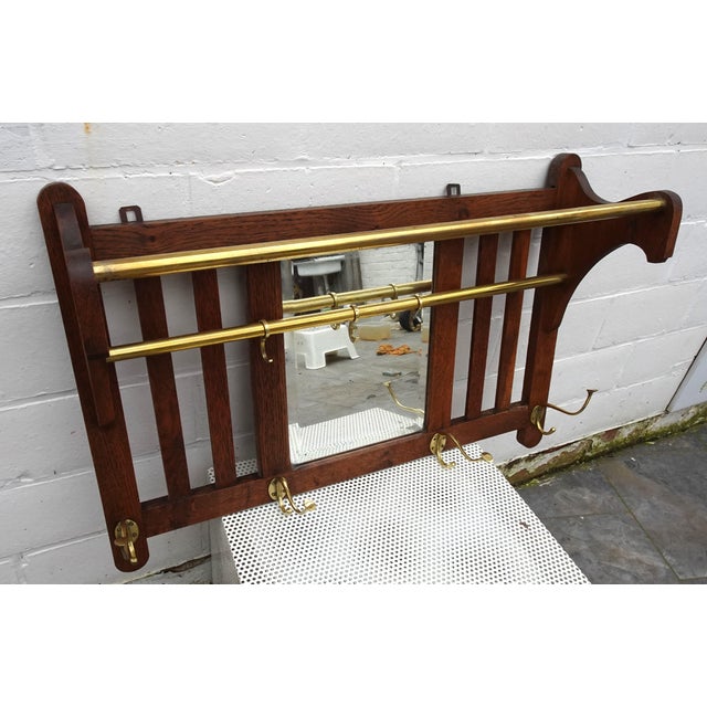 Art Deco Wall Coat Rack in Belgian Oak and Brass, 1920s For Sale - Image 15 of 15