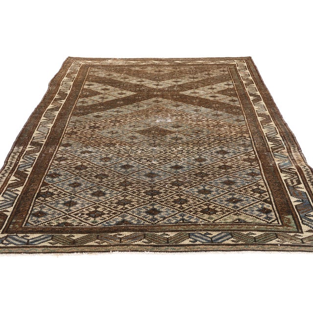 Rustic Antique-Worn Persian Hamadan Rug - 04'02 X 07'00 For Sale - Image 3 of 9