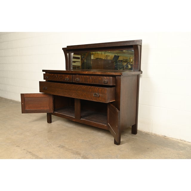 Stickley Brothers Style Antique Mission Oak Arts & Crafts Sideboard Buffet or Bar Cabinet, Circa 1900 For Sale In South Bend - Image 6 of 11