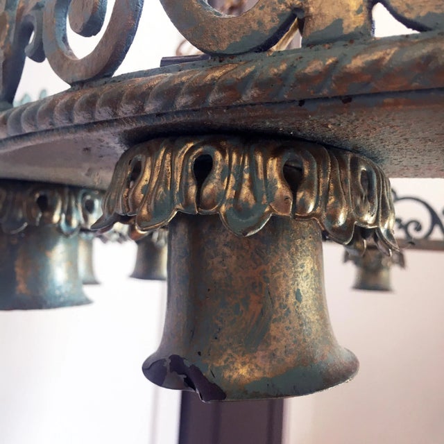 1920s Art Deco Verdigris + Gold Finish 12 Light Chandelier For Sale - Image 12 of 12