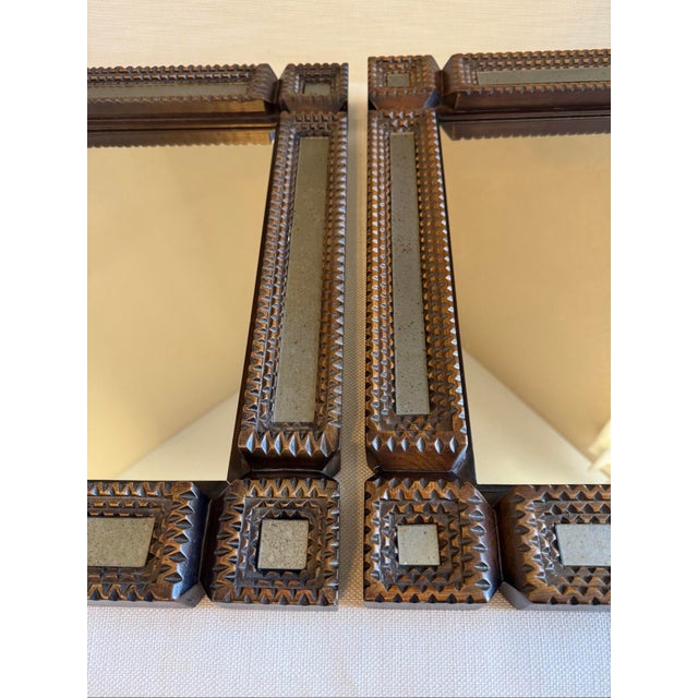 Currey & Company Tramp Art Handcrafted Wood Square Mirror Antiqued Border For Sale - Image 12 of 12