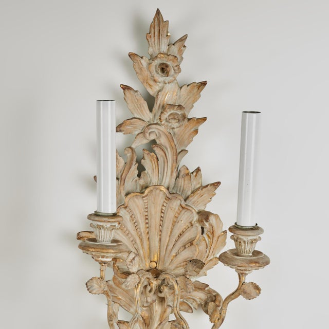 Pair of Italian Carved Wood Wall Sconces With Seashells For Sale - Image 12 of 15
