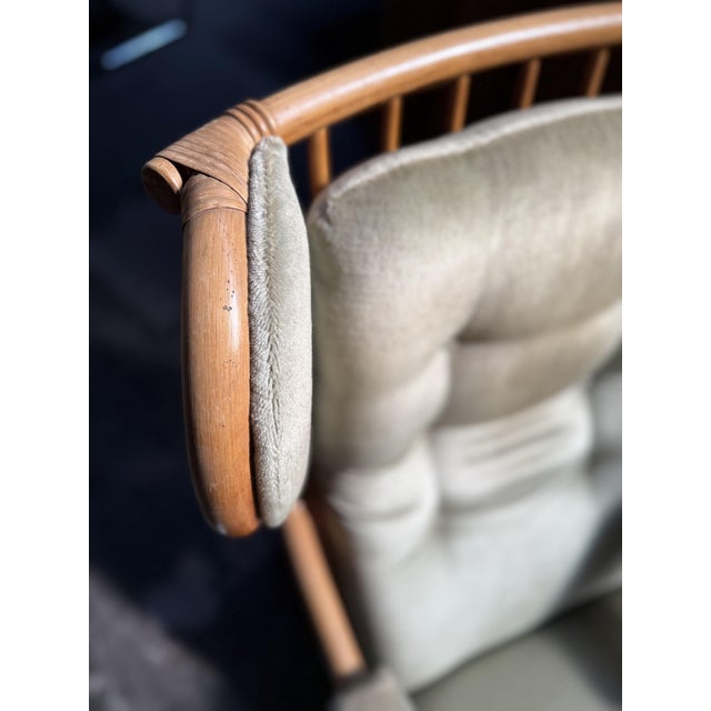 1960s Rattan and Light Green Velvet Armchair, 1960s For Sale - Image 5 of 8