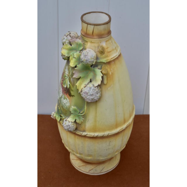 Beige Robert Hanke Porcelain Vase Antique Austria Art Nouveau 3d Floral Encrusted For Sale - Image 8 of 18
