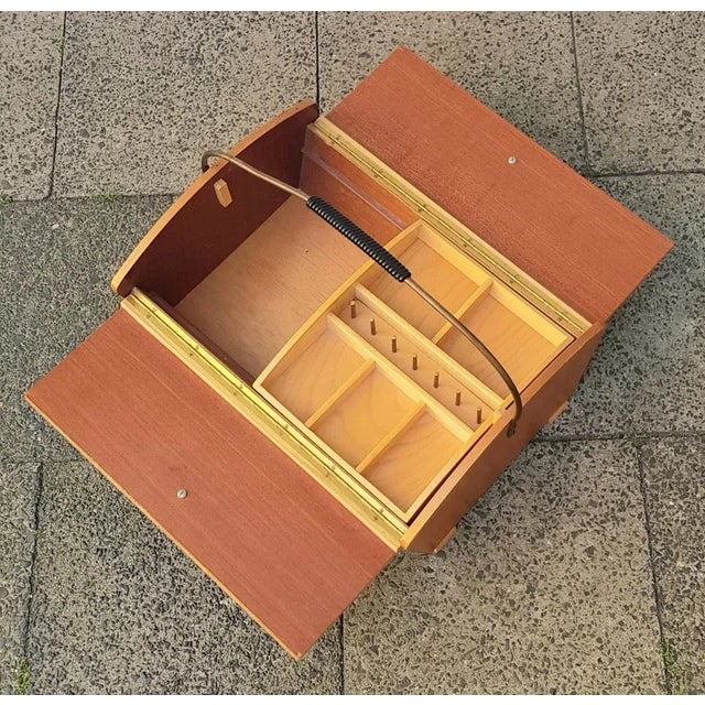 Mid-Century Wooden Sewing Box, 1950s, in Very Good conditions. Designed 1950 to 1959