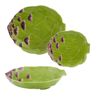 Bordallo Pinheiro Artichoke Set with Pasta Bowls, Green, 12 Pieces For Sale