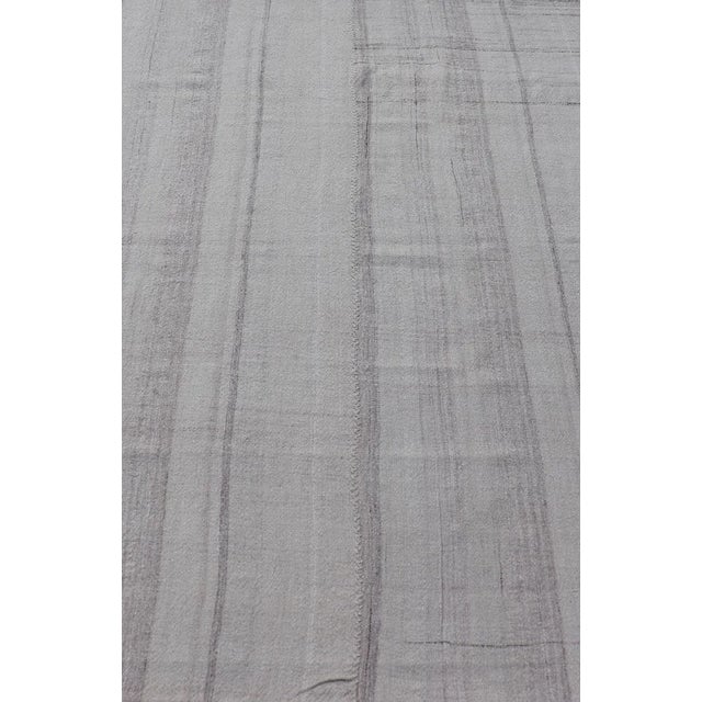 Measures: 4'10 x 7'0 Stripe Design Turkish Vintage Kilim Rug in Shades of Ivory, Cream, and Taupe. Keivan Woven Arts / rug...