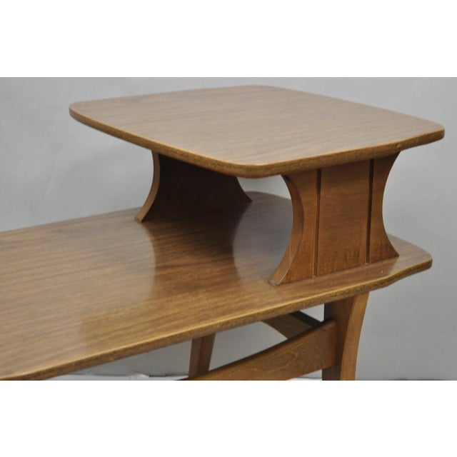 Vintage Mid Century Modern Walnut & Formica Round & Step Side Table Set - 2 PCS For Sale - Image 10 of 16