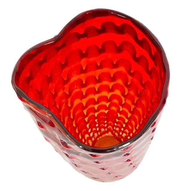 1970s 1970s Red Murano Pinched Glass Vase For Sale - Image 5 of 10