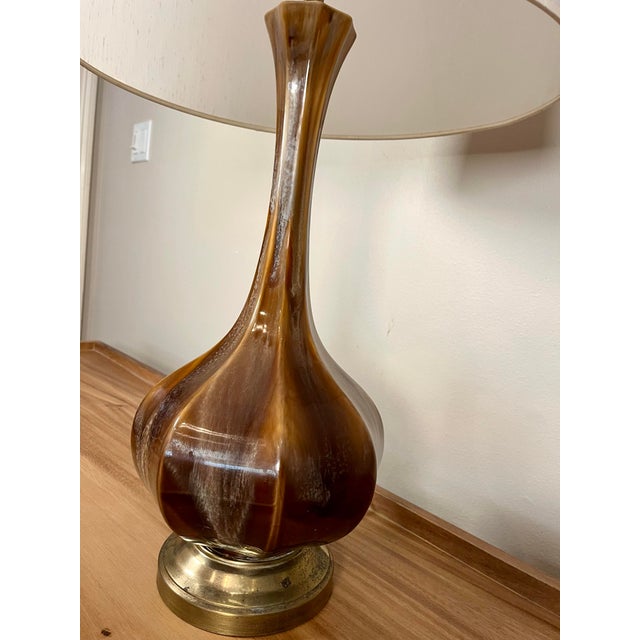 Mid Century Drip Glazed Lamp & Shade For Sale - Image 4 of 5