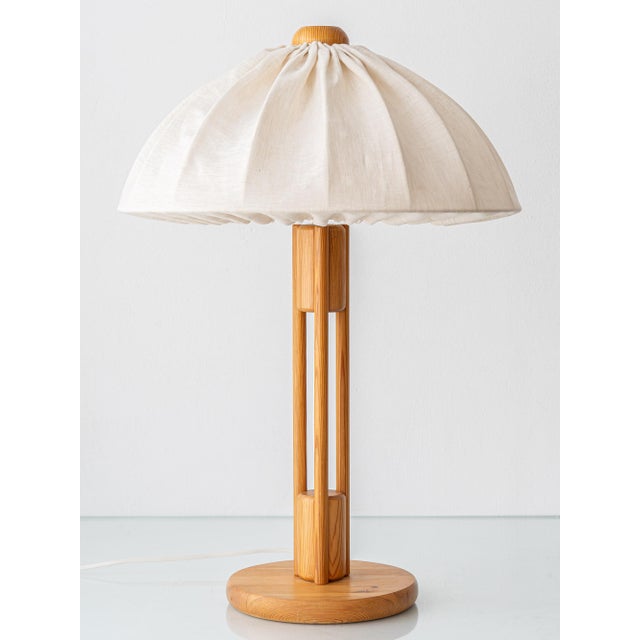 Large Scandinavian Pine Table Lamp with Fabric Dome Shade, 1960s For Sale - Image 14 of 14