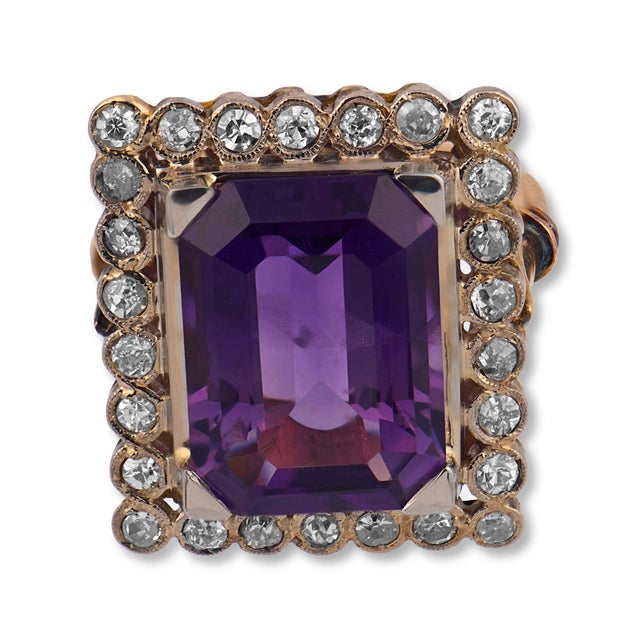 Contemporary Vintage 6.86 Carat Amethyst Diamond 14k Yellow Gold Cocktail Ring, Size 6 For Sale - Image 3 of 6