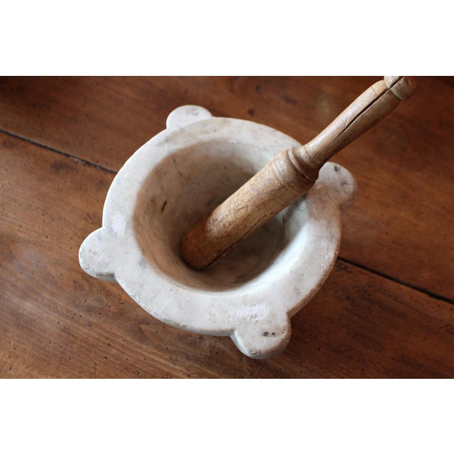 French Marble Mortar & Wooden Pestle Chairish