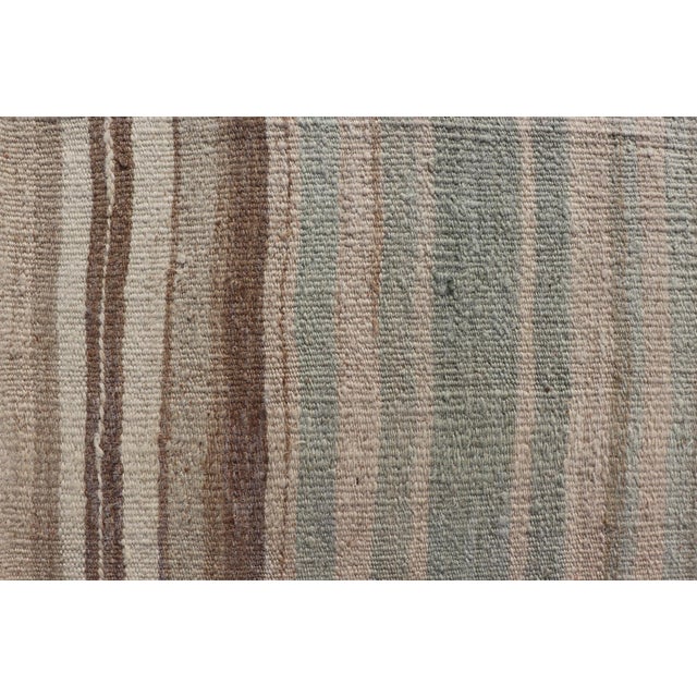 Taupe Vintage Turkish Kilim With Soft Sage Green, Sand, Taupe, and Earthy Stripes For Sale - Image 8 of 11