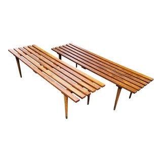 Pair Superb Vintage Mid-Century Modern Danish George Nelson Style Slat Benches For Sale