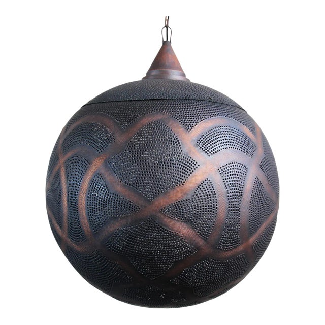 Industrial Asian Copper Globe Pendant Light XL For Sale