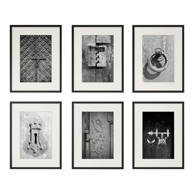 Set of 6 - 'Antique Locks' - Unframed Contemporary Black and White Gallery Wall of Photographs Installation For Sale