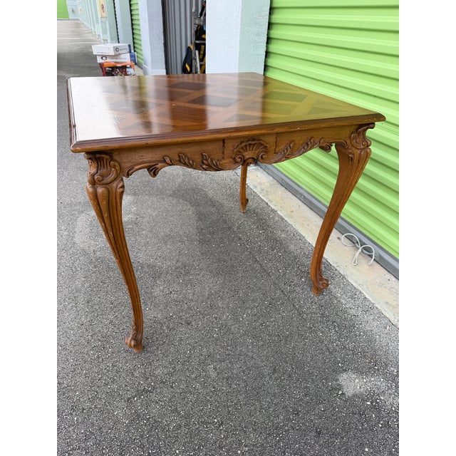 Vintage Louis XV Style Carved Wood Parquetry Game Table For Sale - Image 12 of 12