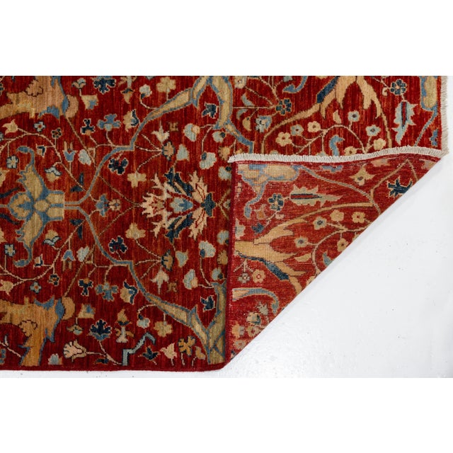 3 X 10 Modern Designed Sultanabad Wool Runner Handmade in Red For Sale In New York - Image 6 of 9