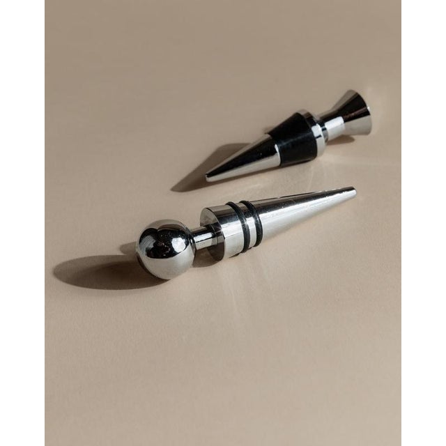 Vintage Geometrical Conical Metal Bottle Stoppers, Italy, 1980s, Set of 2 For Sale - Image 11 of 11