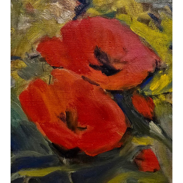Red Babken Kolozian - Red Poppy Field 1979-Original Armenian Mid-Century Oil Painting For Sale - Image 8 of 13